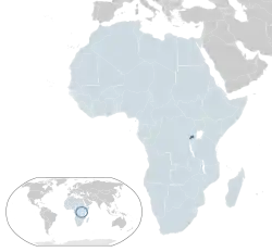 Location of Rwanda (dark blue)in Africa (light blue)