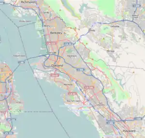 Map of Oakland with mark showing location of MacArthur station