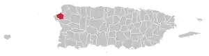 Map of Puerto Rico highlighting Aguada Municipality