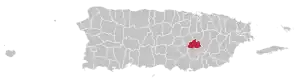 Map of Puerto Rico highlighting Cidra Municipality