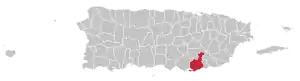 Map of Puerto Rico highlighting Guayama Municipality