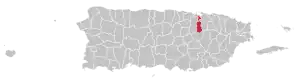 Map of Puerto Rico highlighting Guaynabo Municipality