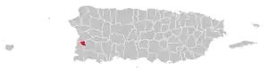 Map of Puerto Rico with Hormigueros highlighted in red