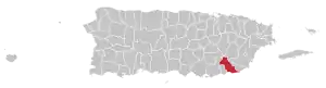 Map of Puerto Rico highlighting Patillas Municipality