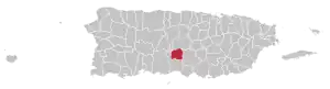 Map of Puerto Rico highlighting Villalba Municipality