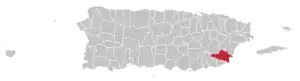 Map of Puerto Rico highlighting Yabucoa Municipality