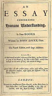 Page reads "An Essay Concerning Humane Understanding. In Four Books. Written by John Locke, Gent. The Fourth Edition, with large Additions. Eccles. XI. 5. As thou knowest not what is the way of the Spirit, nor how the bones do grow in the Womb of her that is with Child: even so thou knowest not the works of God, who maketh all things. Quam bellum est velle consteri potius nescire quod nescias, quam ista effutientum nauseare, atque ipsum sibi displicere! Cic. de Natur. Deor. l. I. London: Printed for Awasham and John Churchil, at the Black-Swan, in Pater-Noster-Row; and Samuel Manship, at the Ship in Cornhill, near the Royal Exchange, MDCC."