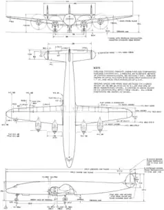 3-view line drawing of the Lockheed C-121C Constellation