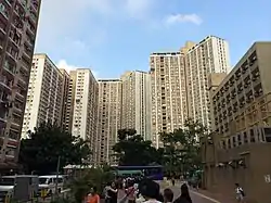 Several 30-storey housing blocks, part of Lok Wah South Estate.