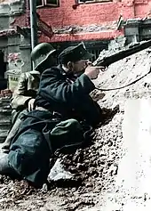 Earthen barricade during the Warsaw Uprising