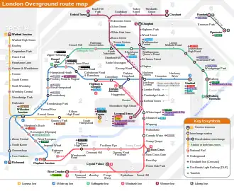 Schematic map of the London Overground network