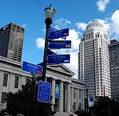 The distances to each of Louisville's sister cities are represented on this lightpost downtown.