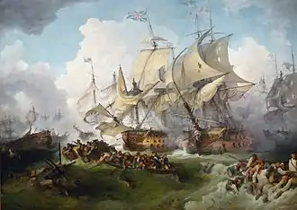 British depiction: Lord Howe's action, or the Glorious First of June, by Loutherbourg - the Vengeur du Peuple is sinking in the left foreground.