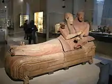 The Sarcophagus of the Spouses; 530–520 BC; terracotta; 1.14 m x 1.9 m; from a tomb of the Banditaccia necropolis (Cerveteri, Italy); Louvre