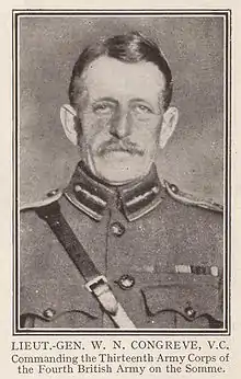 Sepia portrait image of middle-aged man in British General Staff uniform. Sambrown visible as are General Staff collar tabs. Image contains an identifying description at the base