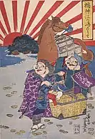 Lucky Gods' visit to Enoshima, ukiyo-e print by Utagawa Yoshiiku, (1869)