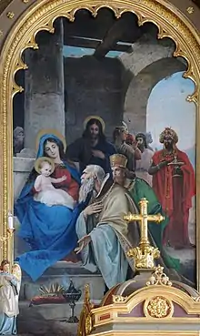 Adoration of the Magi in the parish church of Urtijëi by Josef Moroder-Lusenberg.