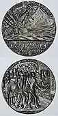 British replica of the Goetz Lusitania medal. Unlike the original Goetz medals which were sand-cast from bronze, the British copies were of diecast iron and were of poorer quality. The English version was altered to read 'May' rather than 'Mai', and originals usually have "KGoetz" on the edge.