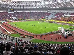 Bright and colourful modern-looking stadium