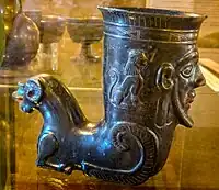 Bucchero rhyton from the necropolis of Cucifisso del Tufo at the NAM Orvieto 6th century BCE