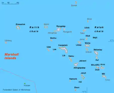 Map of the Marshall Islands showing Bikini Atoll