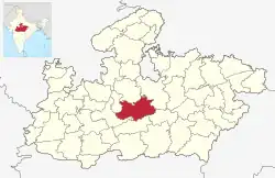 Location of Raisen district in Madhya Pradesh