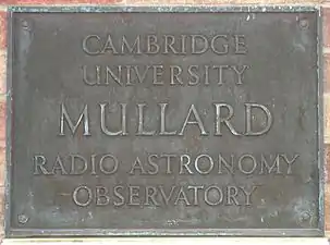 Mullard Radio Astronomy Observatory plaque