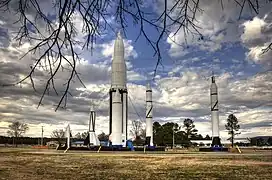 SA-D at the back, between other rockets developed at MSFC.