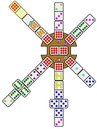 A double-nine domino is placed in the center of the hub as the "engine" to "open the station".