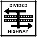 R15-7aDivided highway transit rail crossing (T-intersection)