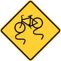 W8-10Bicycle slippery when wet ahead