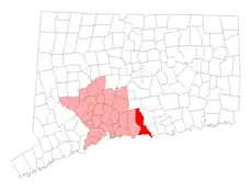 Madison's location within New Haven County and Connecticut