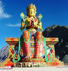 110 ft (35 metre) Maitreya Buddha facing down the Shyok River, Nubra Valley near Diskit Monastery