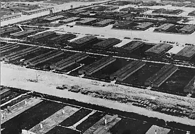 Aerial photo of the Majdanek concentration camp, in the process of being demolished late in the war