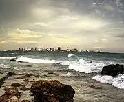 Malé, the capital of the Maldives, as viewed from Vilingilli island