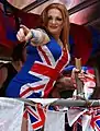 An attendee at Manchester Pride wearing a replica of the Union Jack dress