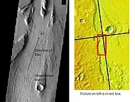 Mangala Vallis with a streamlined island, as seen by THEMIS.