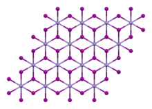 Ball-and-stick model of part of a layer in the crystal structure of manganese(II) iodide