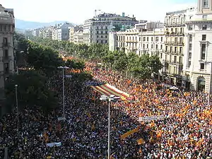 The Protest "Som una nació, nosaltres decidim" on 10 July 2010 at the junction of Passeig de Gràcia and Carrer d'Aragó.