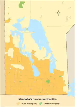 Map showing locations of Manitoba's rural municipalities