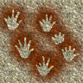 A digital art representation of Negative hand stencils made by the stencil technique