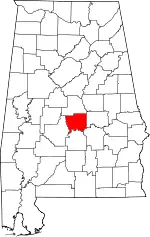 Map of Alabama highlighting Autauga County