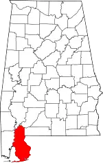 Map of Alabama highlighting Baldwin County