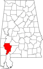 Map of Alabama highlighting Clarke County