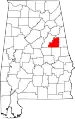 Map of Alabama highlighting Clay County