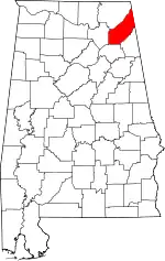 Map of Alabama highlighting DeKalb County