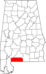 Map of Alabama highlighting Escambia County