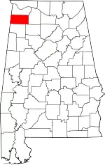 Map of Alabama highlighting Franklin County