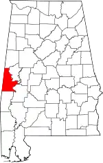 Map of Alabama highlighting Sumter County