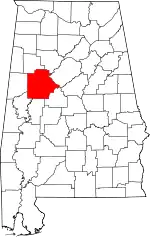 Map of Alabama highlighting Tuscaloosa County